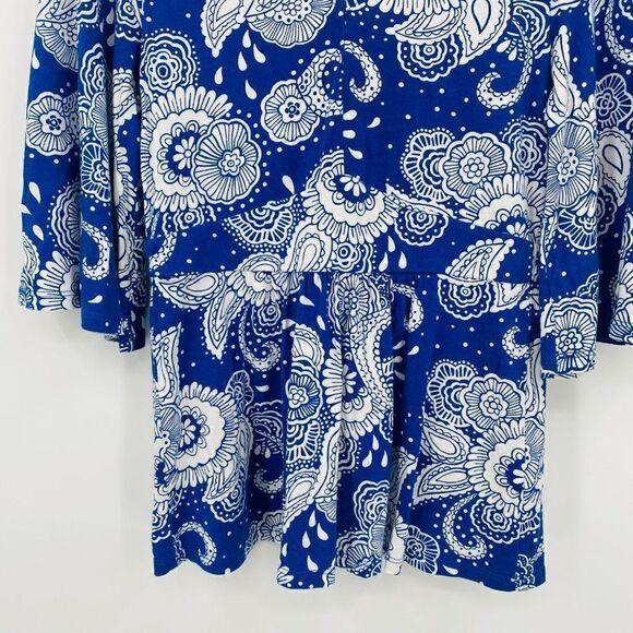 Boden Size 2 Blue & White Paisley Floral Print V Neck Bell Sleeve Knit Top - Picture 3 of 9